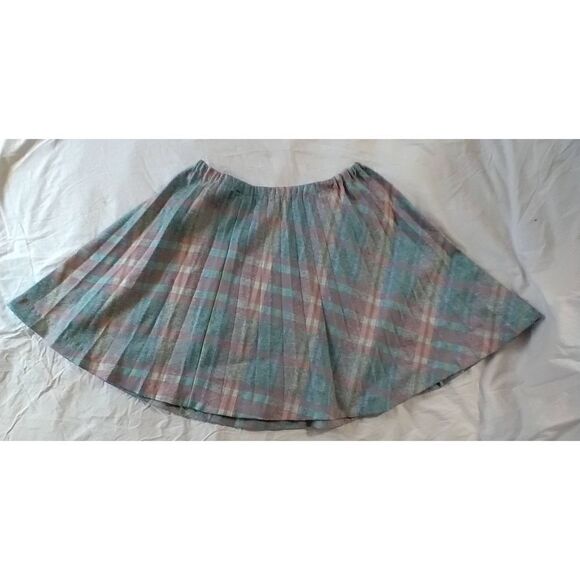 Vintage Graff Californiawear Skirt Size Large Pink Blue Plaid Elastic Waist - Picture 1 of 6